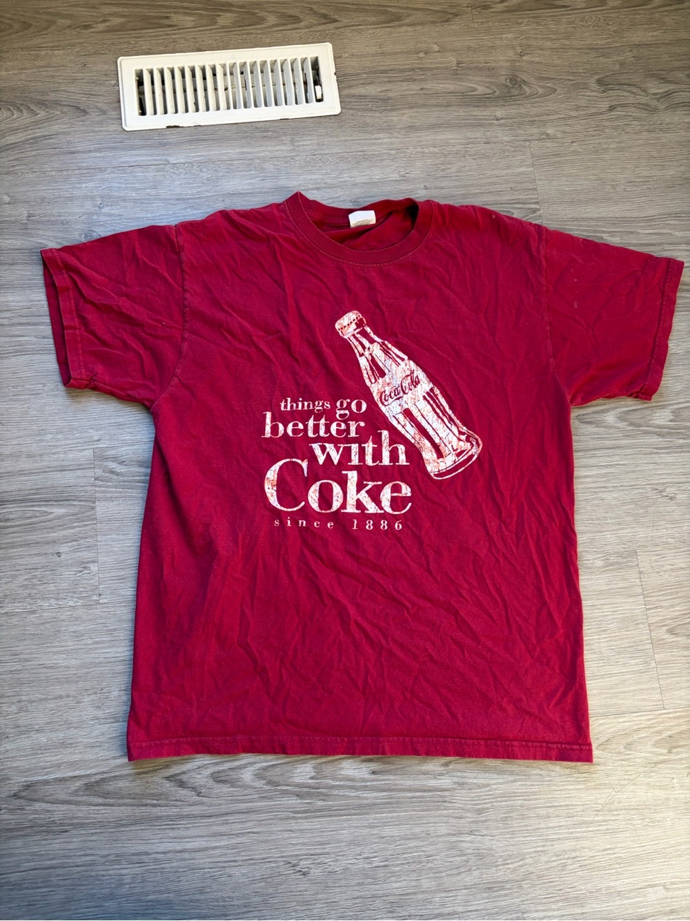 Coca Cola Men's Deep Red Graphic Tee with Bottle Print